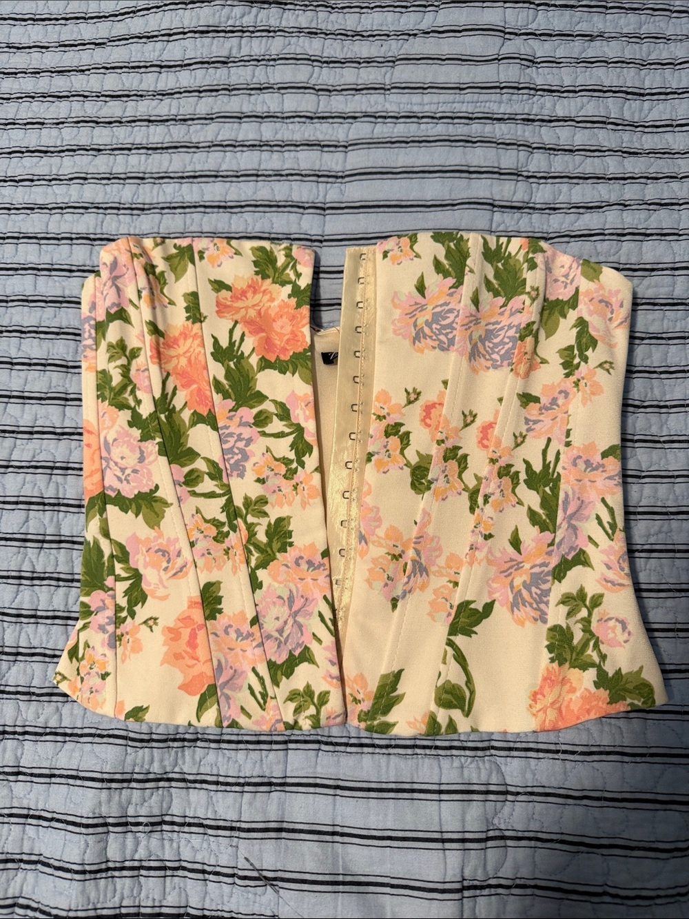 Zara Cream Floral Bustier with Pink & Green Print